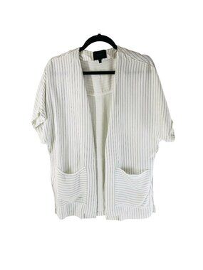 Shendel Womens Cardigan Open Front Pinstripe Tunic Pockets White Size 38 US 4
